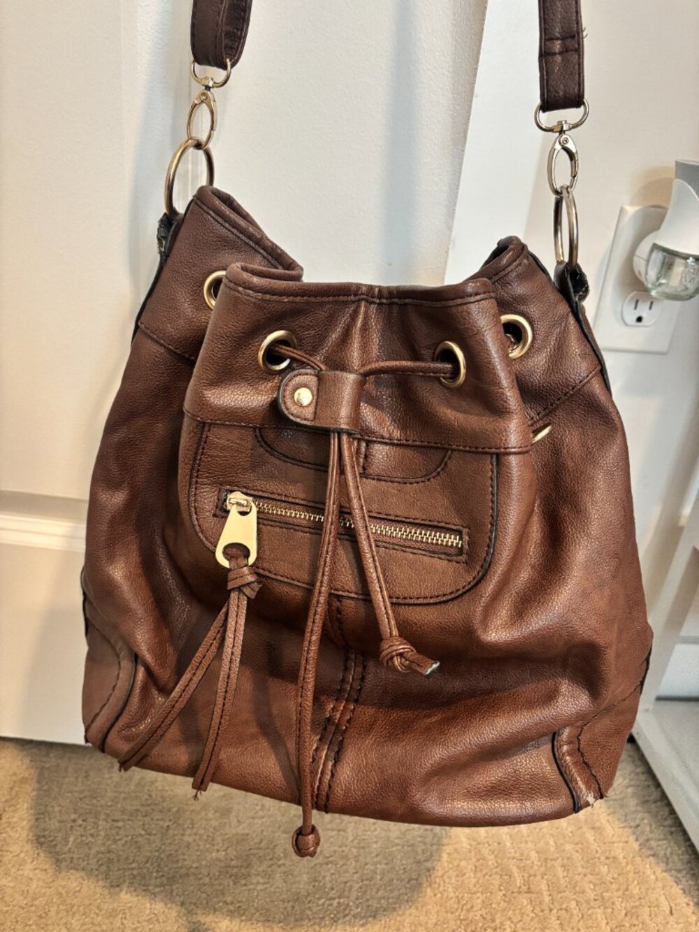 Scarleton Washed Vegan Leather Hobo drawstring Shoulder Bag